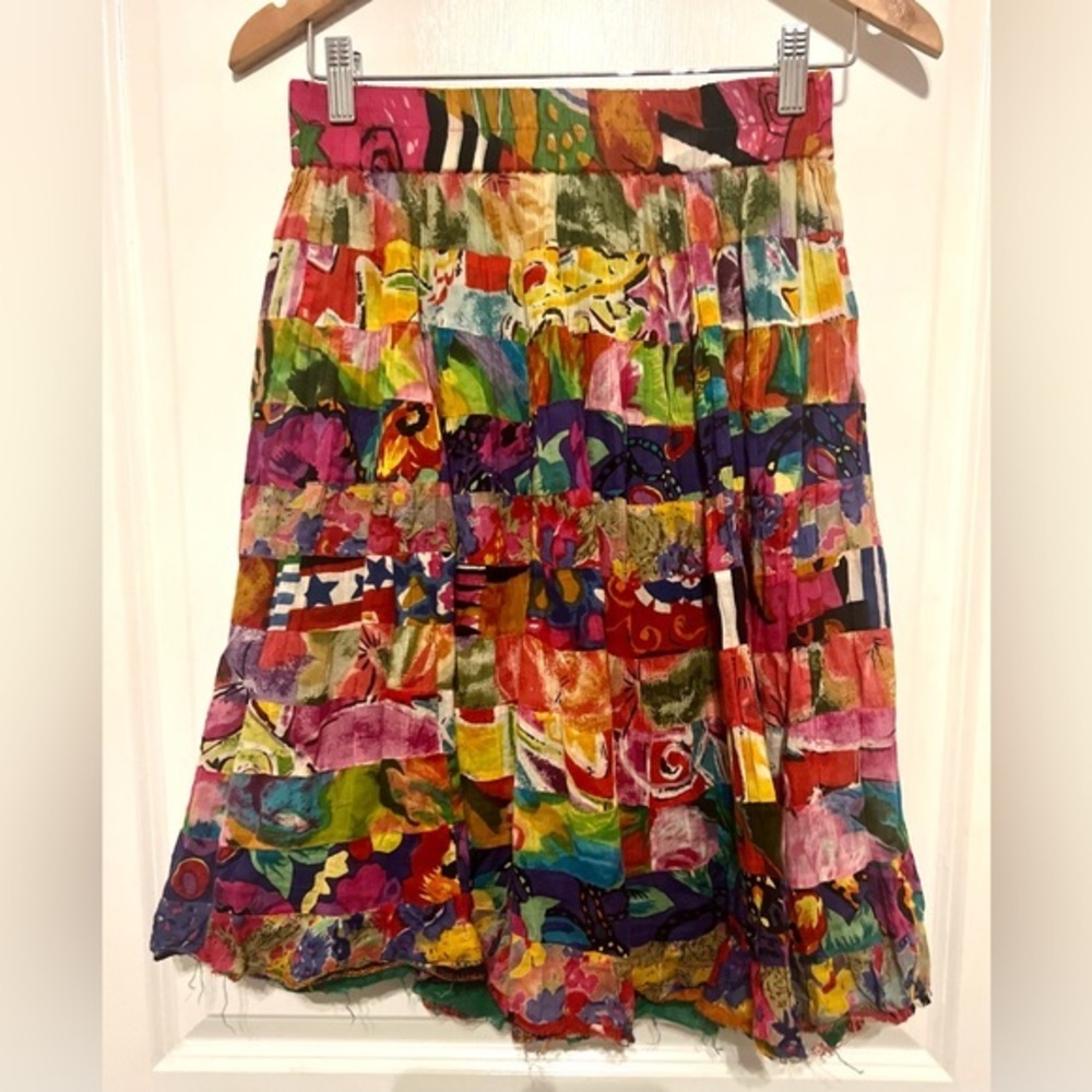 Vintage Silvercord 100% Cotton Gauges Multi Colored Lined Raw Hem Skirt - Size M